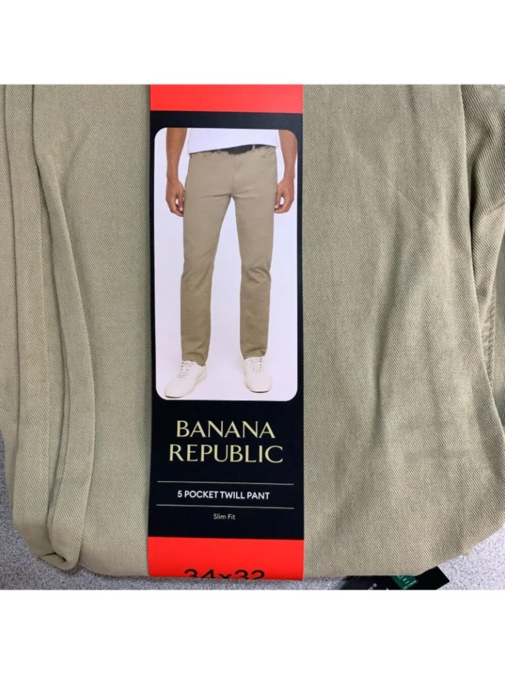 NWT Banana Republic 5 Pocket Men's 34x32 Beige Slim Fit Chino Pants
